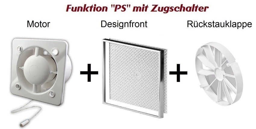 Fliesen chrom Design Badlüfter Ventilator Deckenlüfter Wandventilator
