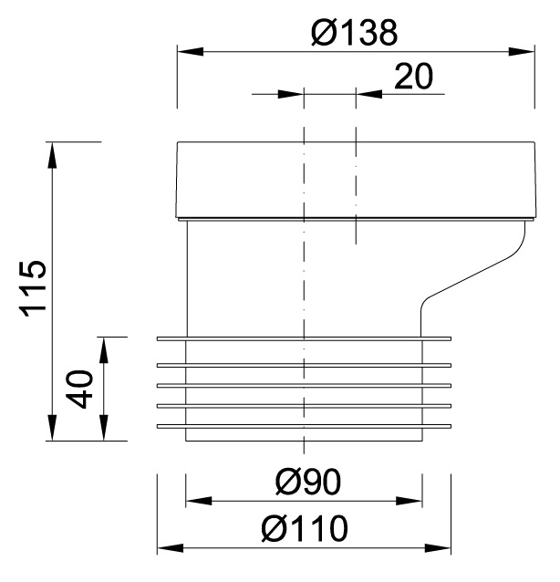 WC Anschluss Versatz 20 mm Ø100 / 110, DN100 L=260