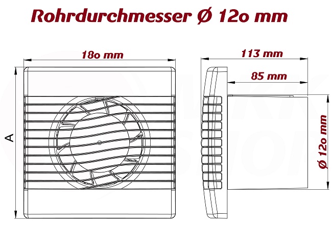 Badventilator Lüfter Badlüfter Ventilator Raum Kleinraum WC Bad Ø 120