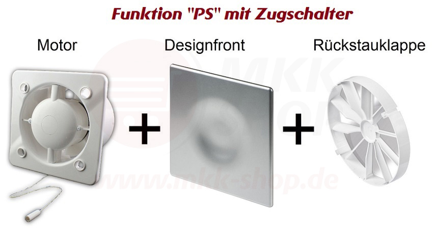 Decken Wand Ventilator Ø 100 125 SILBER Küche Bad WC Lüfter