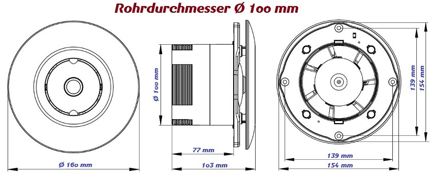 Design Wandlüfter Ø 100 125 150 mm Deckenventilator Badlüfter Bad Küche