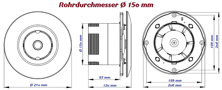 Design Wandlüfter Ø 100 125 150 mm Deckenventilator Badlüfter Bad Küche
